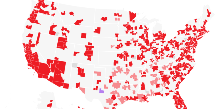 Odds of falling home prices in 392 housing markets